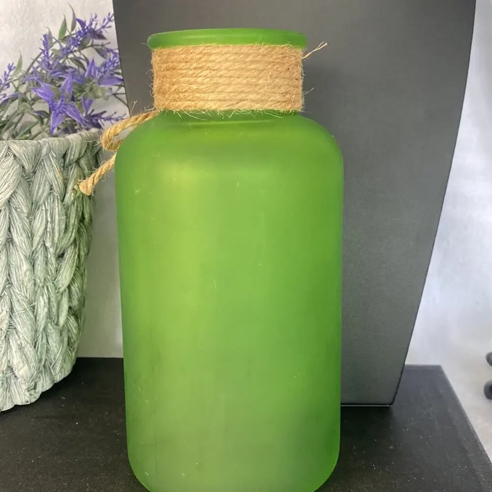 Vintage Frosted green jar/vase. 7 1/2 inches in height 4 inches wide. #2